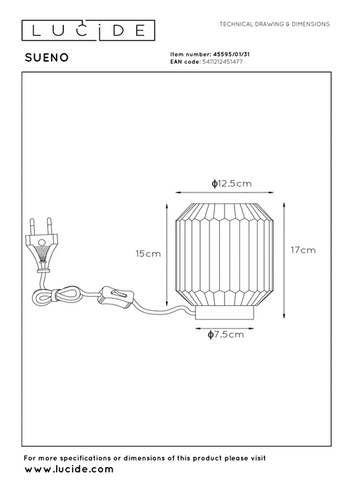 Lucide SUENO - Tischlampe - Ø 13 cm - 1xE14 - Weiß - technisch